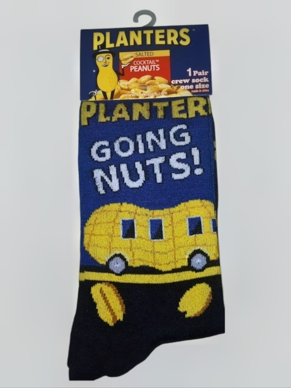 NWT Planters Peanuts Mr. Peanut "Going Nuts" Nutmobile Crew Socks One Size​